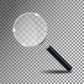 Magnifying glass. Magnify glass lens at transparent background with shadow. Vector